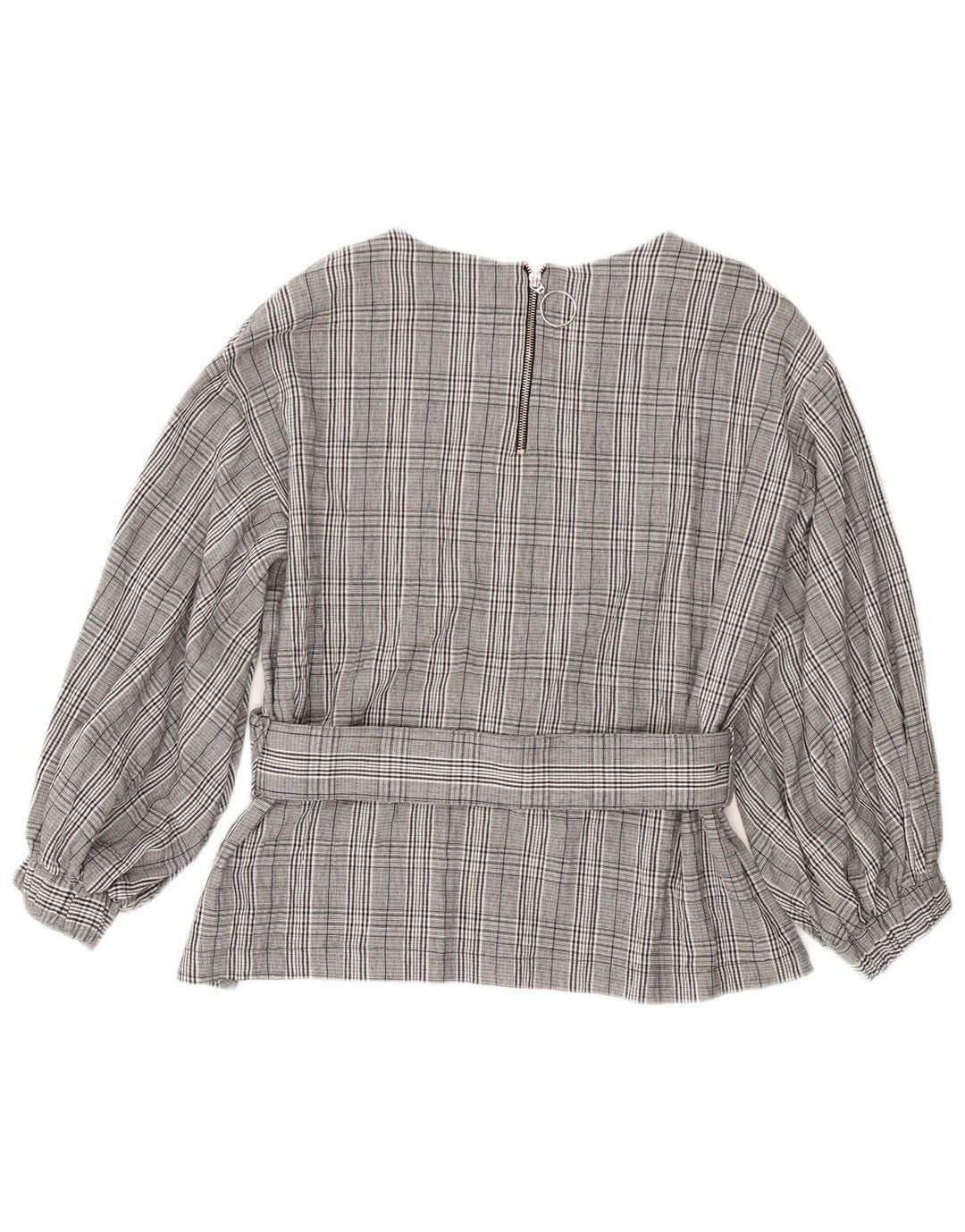 ZARA Womens Long Sleeve Blouse Top UK 16 Large Grey Check Cotton
