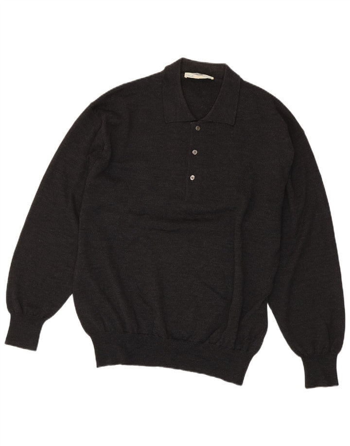 Suéter masculino vintage com gola polo IT 54 XL cinza