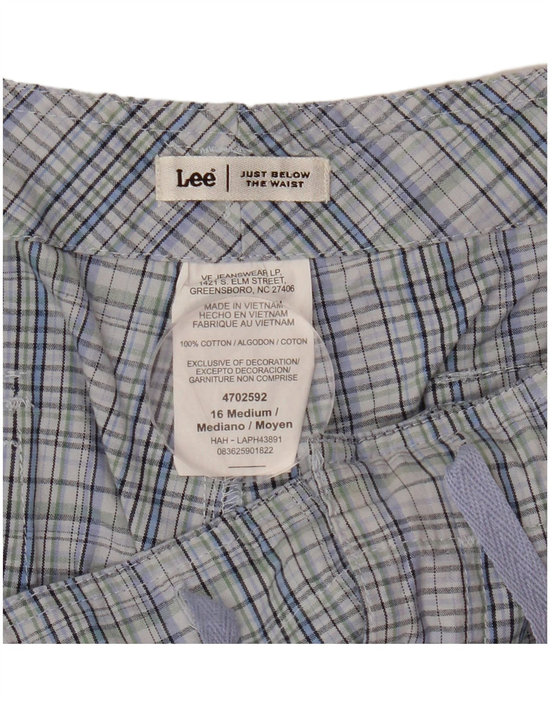 Shorts Chino feminino Lee US 16 2XL W36 algodão xadrez azul