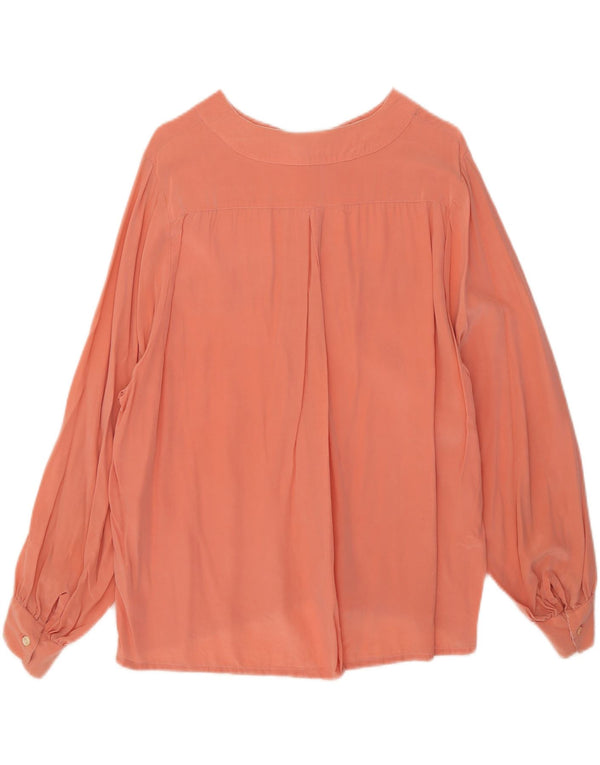 Blusa feminina vintage de manga comprida UK 18 XL seda rosa