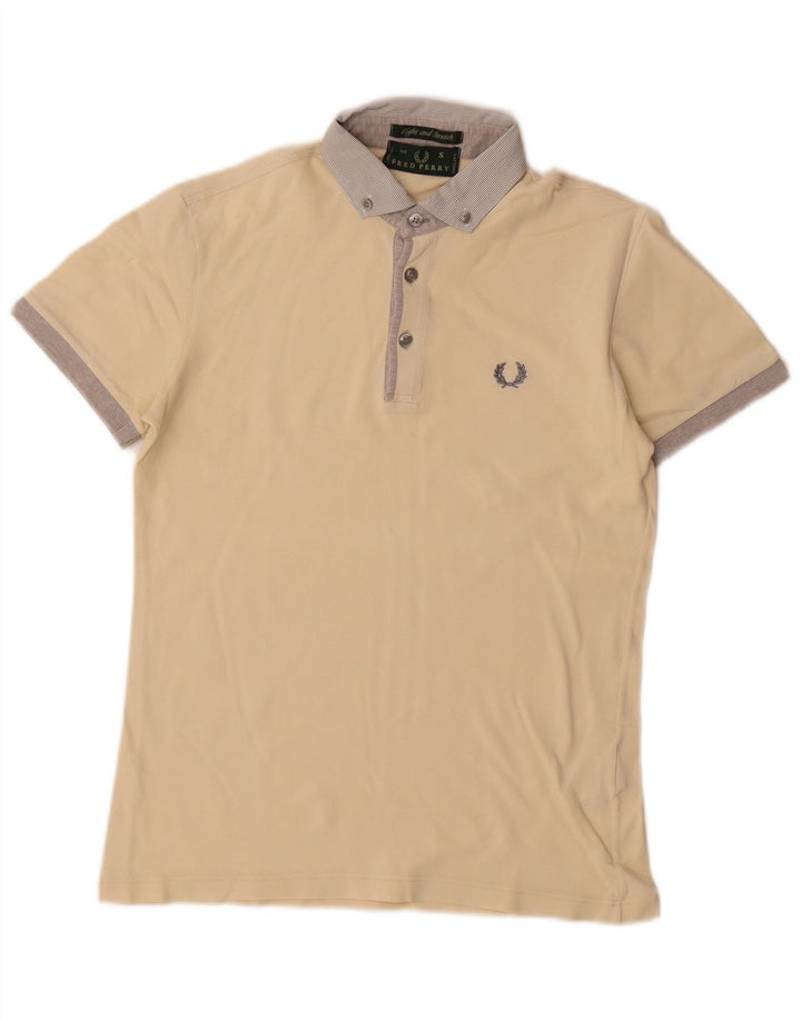 Camisa polo masculina Fred Perry pequena de algodão branco