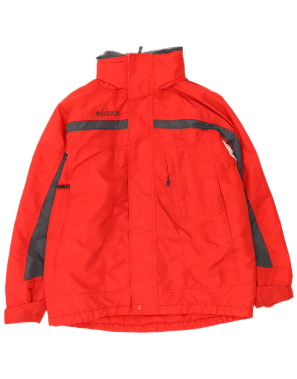 Jaqueta corta-vento com capuz Columbia Boys 14-15 anos vermelho colorblock