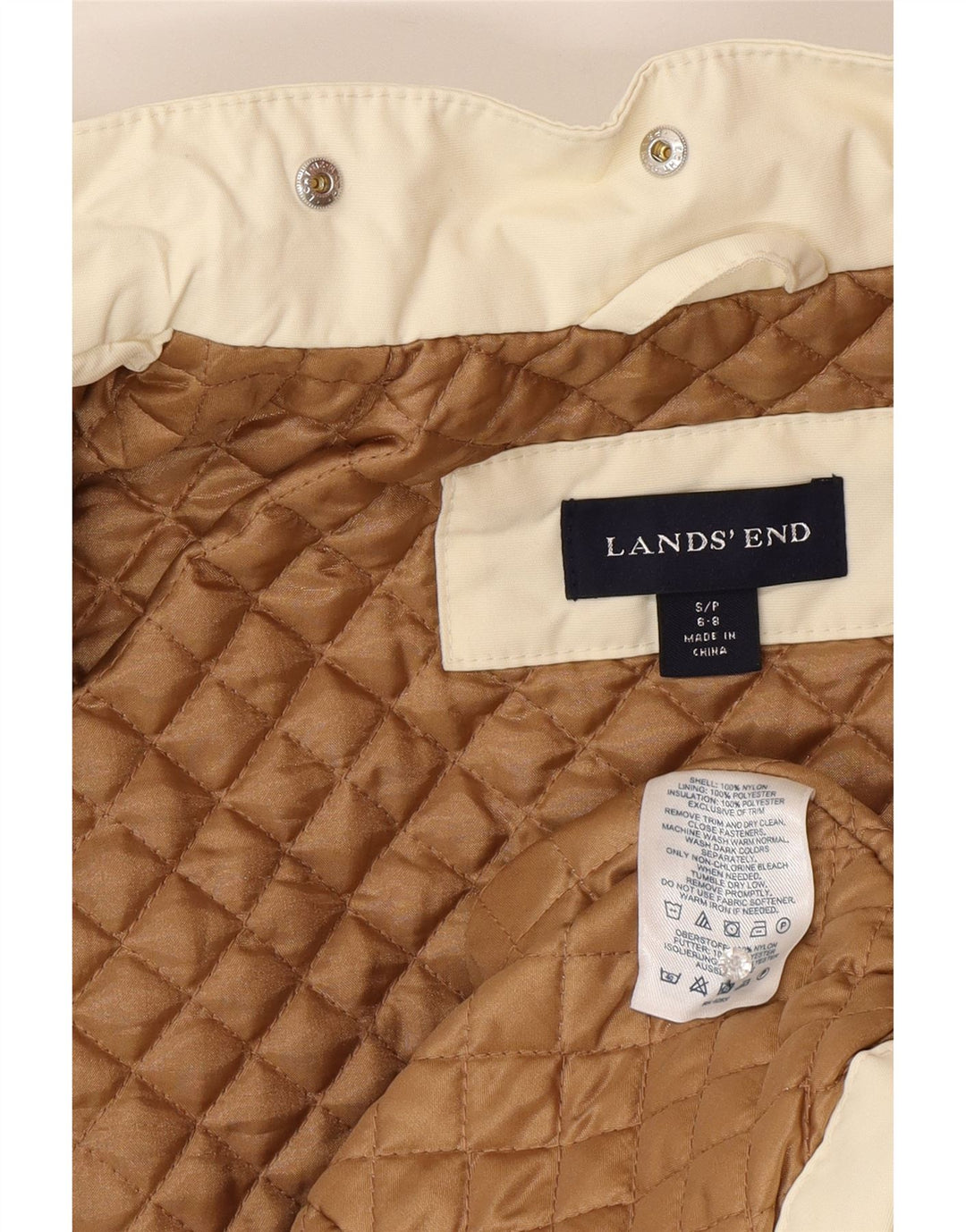 Jaqueta corta-vento feminina Lands End de grandes dimensões UK 10 pequena off white nylon