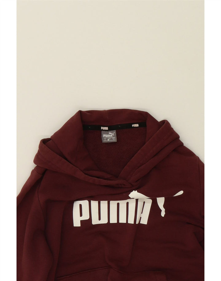 PUMA Womens Graphic Hoodie Jumper UK 6 XS Maroon Cotton Vintage Puma and Second-Hand Puma from Messina Hembry 