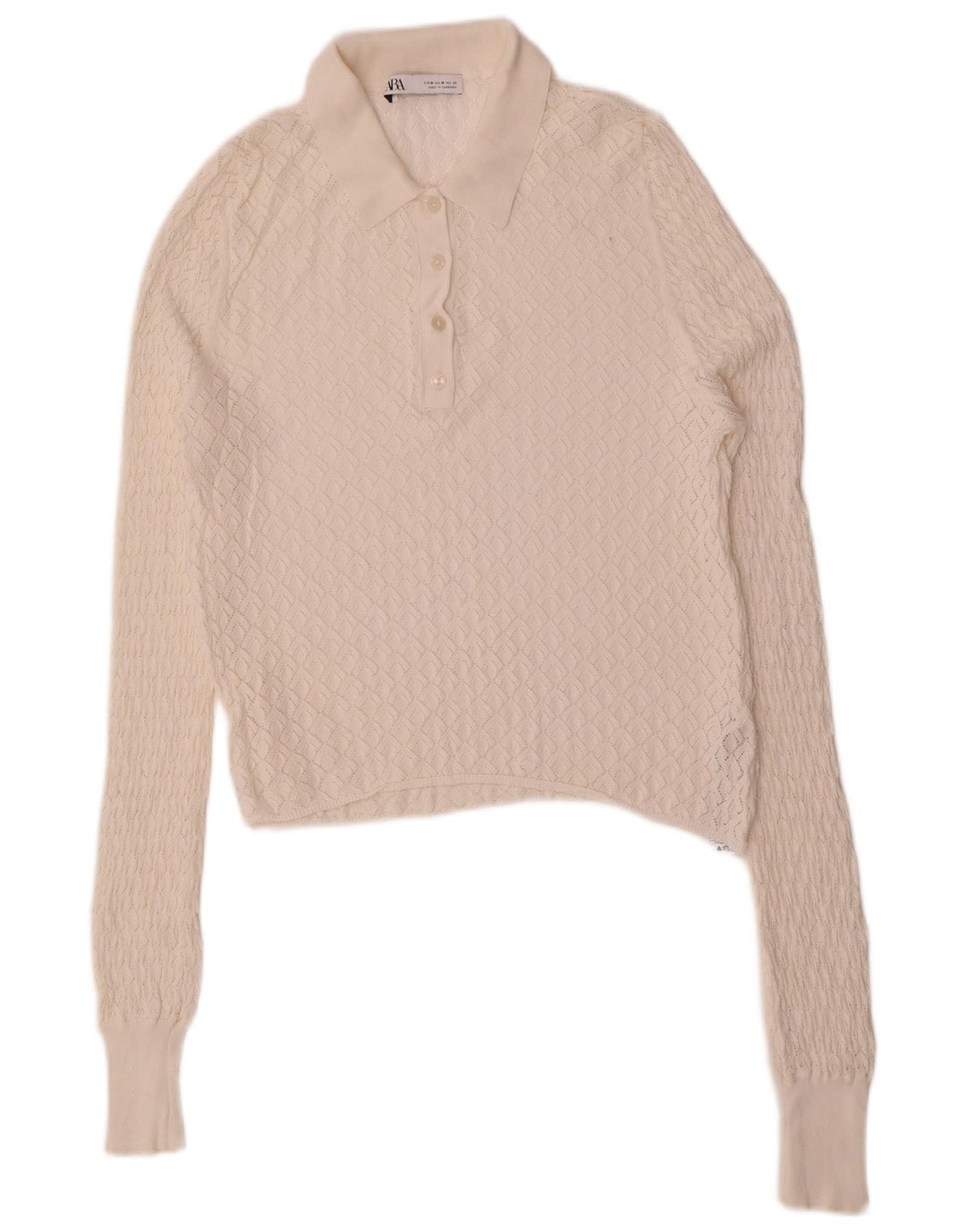 Suéter feminino Zara com gola polo e viscose branca média UK 12