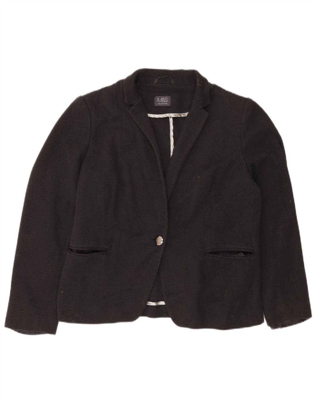 Jaqueta blazer feminina MARKS & SPENCER com 1 botão Reino Unido 16 grande algodão preto