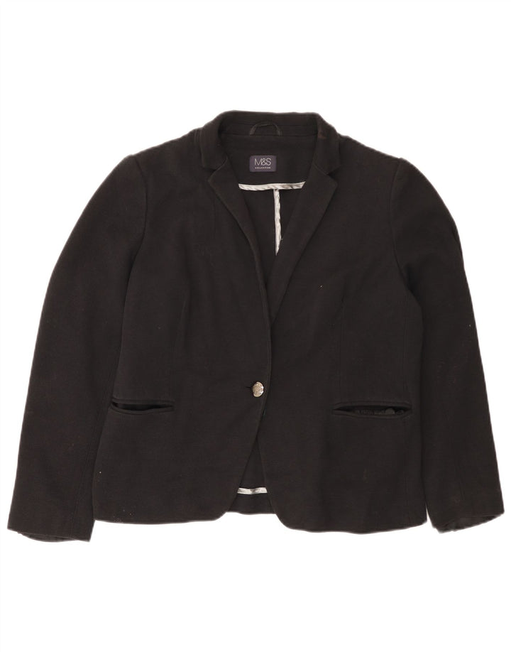 Jaqueta blazer feminina MARKS & SPENCER com 1 botão Reino Unido 16 grande algodão preto