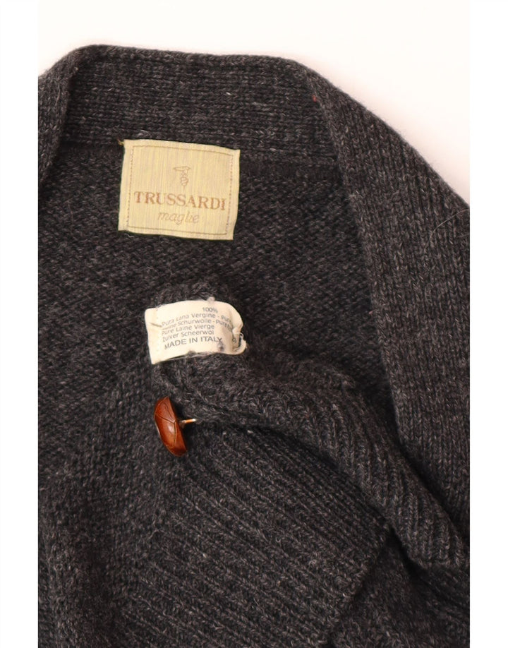 Suéter cardigã masculino Trussardi grande lã cinza