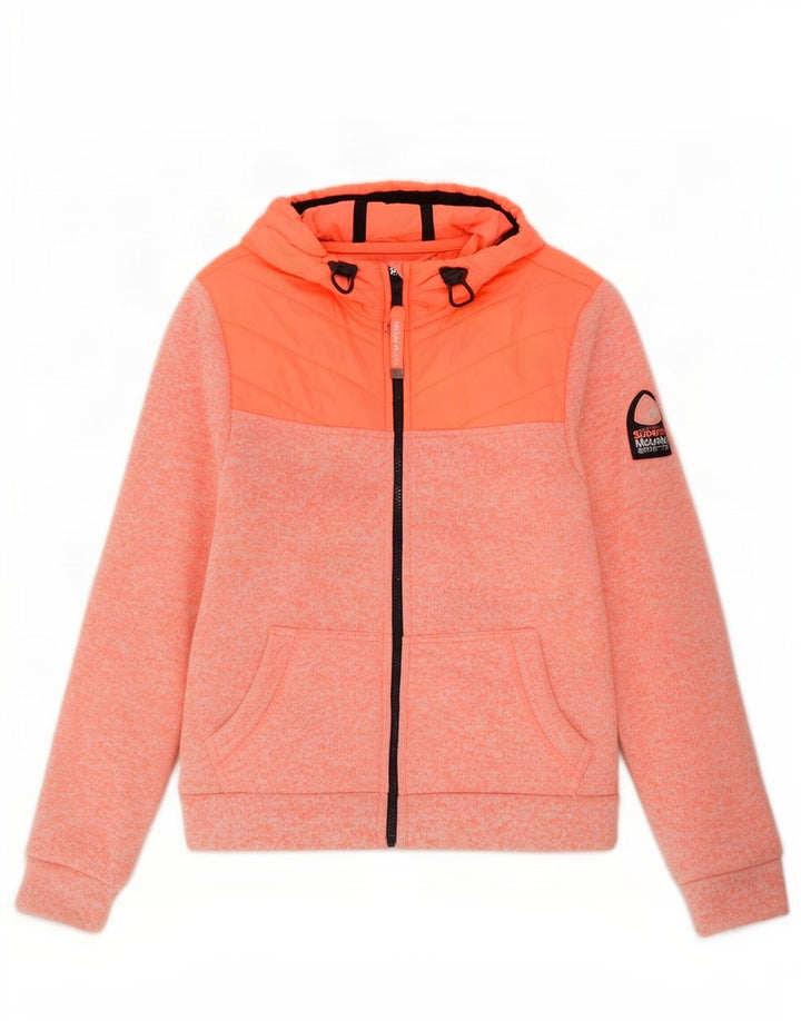 Suéter feminino Superdry com capuz e zíper Reino Unido 16 grande poliéster manchado laranja