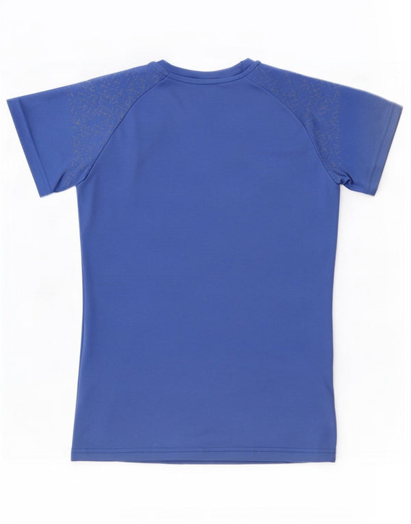Camiseta feminina Asics UK 10 pequena azul geométrica poliéster