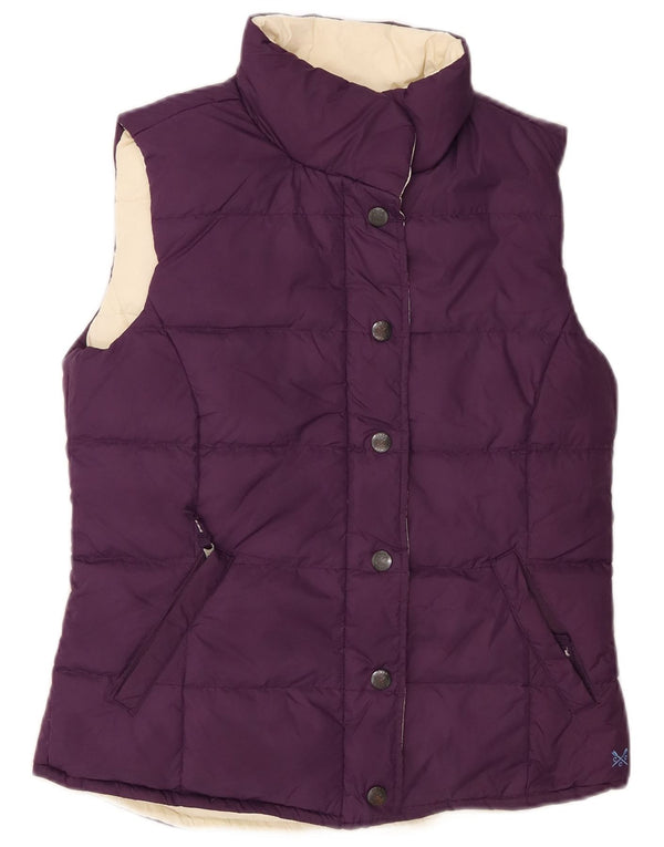 Colete acolchoado reversível feminino Crew Clothing UK 10 pequeno roxo colorblock