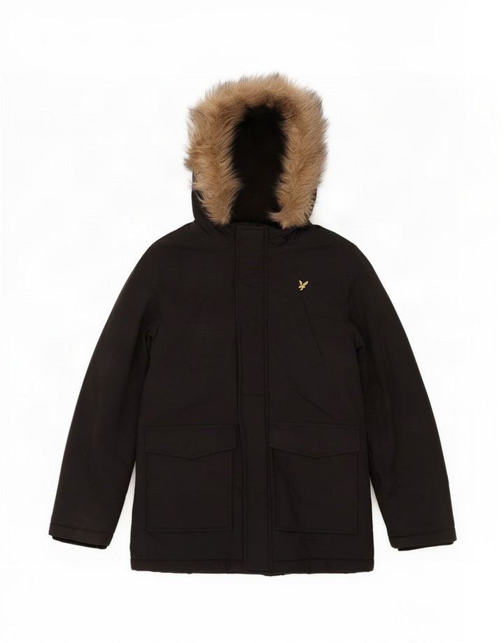 Jaqueta Parka com capuz para meninos Lyle & Scott 7-8 anos preto nylon
