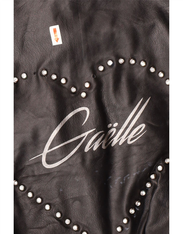 Jaqueta feminina de couro GAELLE com corte gráfico UK 6 XS preta