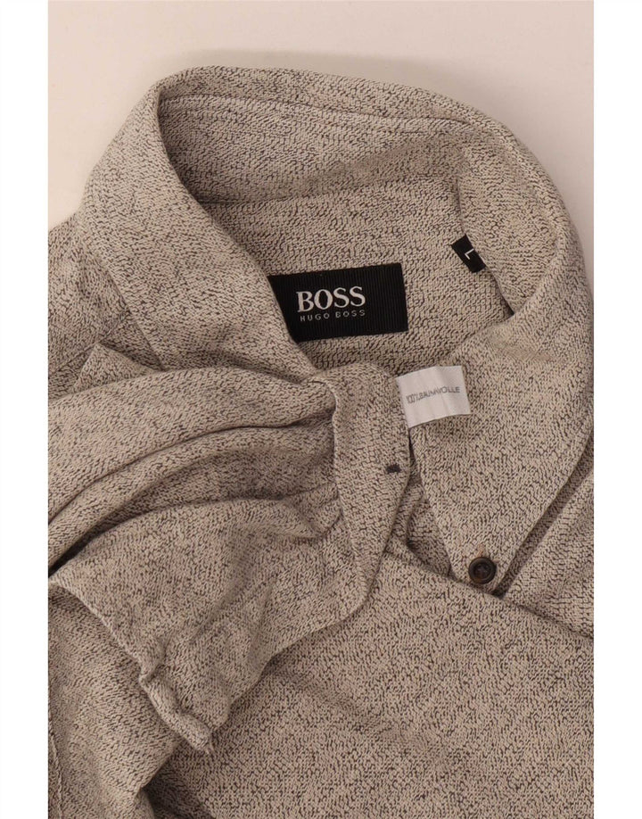 Camisa masculina de flanela Hugo Boss grande algodão manchado cinza