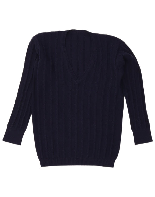 Suéter feminino VINTAGE com decote em V Reino Unido 16 grande azul marinho