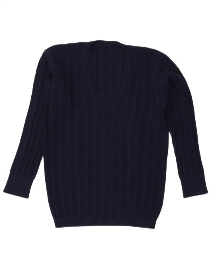 Suéter feminino VINTAGE com decote em V Reino Unido 16 grande azul marinho