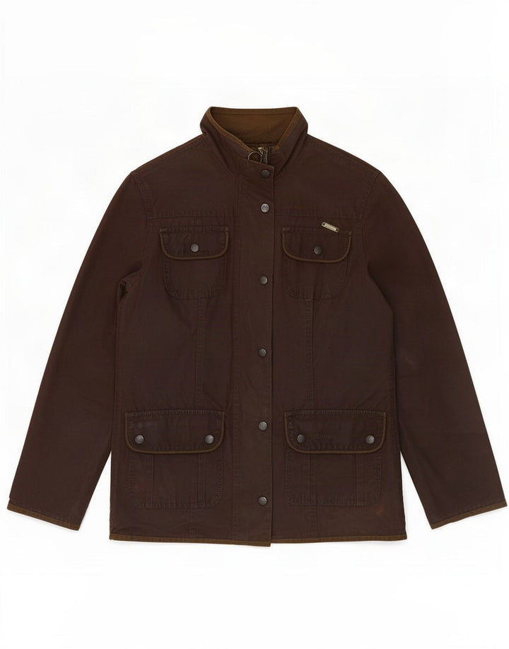 Jaqueta feminina de algodão encerado Barbour UK 10 pequena marrom