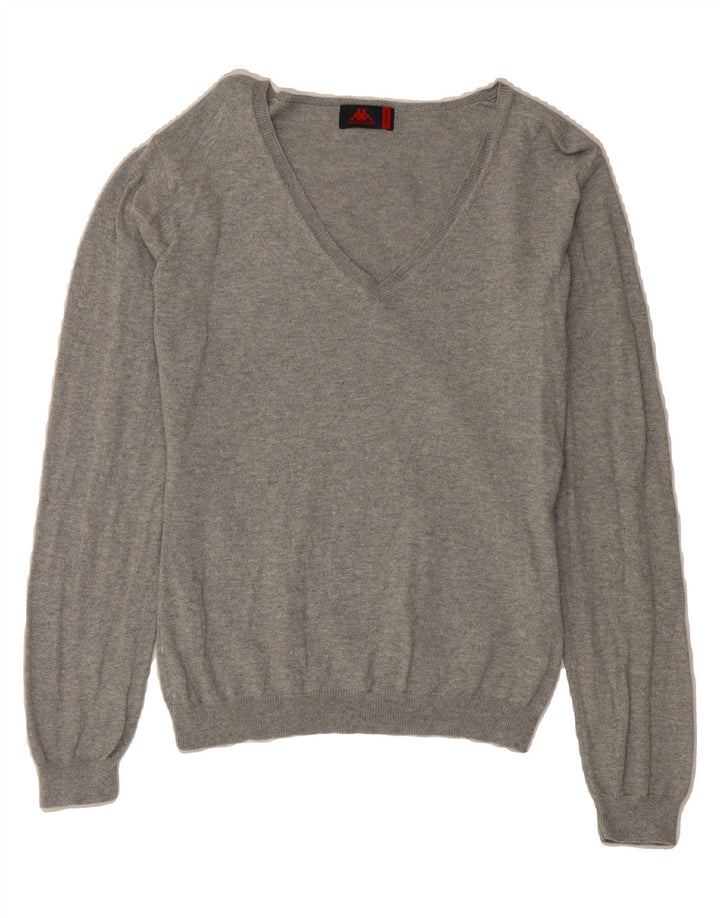 KAPPA Womens V-Neck Jumper Sweater UK 18 XL Grey Cotton Vintage Kappa and Second-Hand Kappa from Messina Hembry 