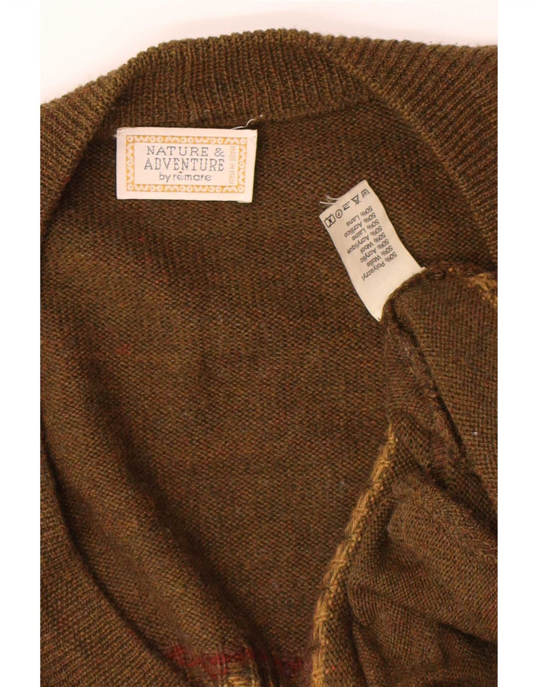 Suéter cardigã masculino vintage 2XL poliacrílico geométrico cáqui