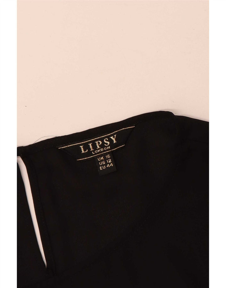 Blusa feminina de manga comprida Lipsy UK 16 grande poliéster preto
