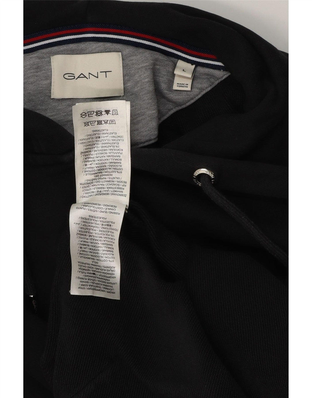 GANT Suéter masculino com capuz e zíper grande de algodão preto