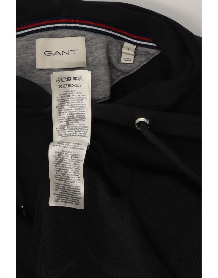 GANT Suéter masculino com capuz e zíper grande de algodão preto