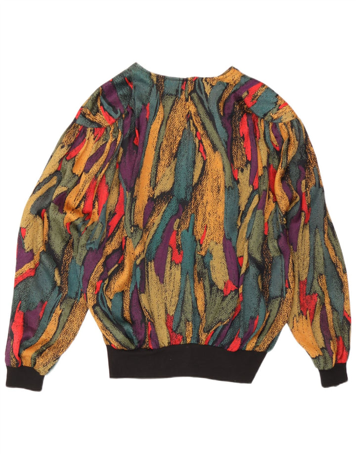 Blusa feminina vintage com padrão abstrato UK 14 grande multicolorida
