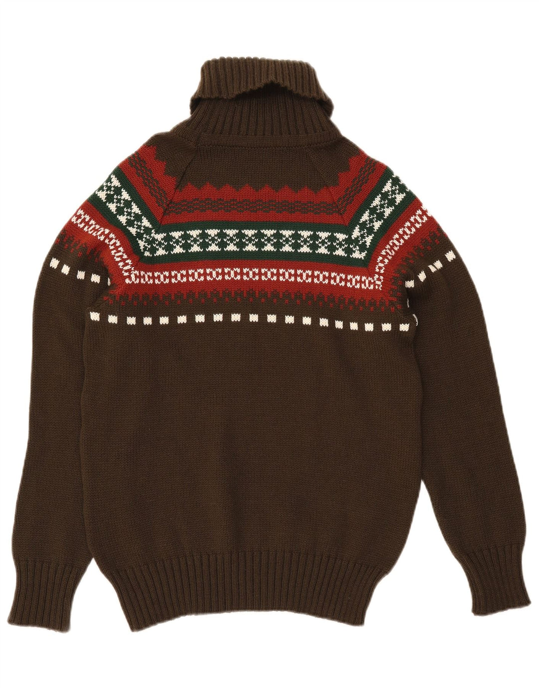 Suéter masculino VINTAGE com gola redonda e pequeno cáqui Fair Isle