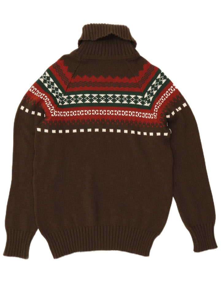 Suéter masculino VINTAGE com gola redonda e pequeno cáqui Fair Isle