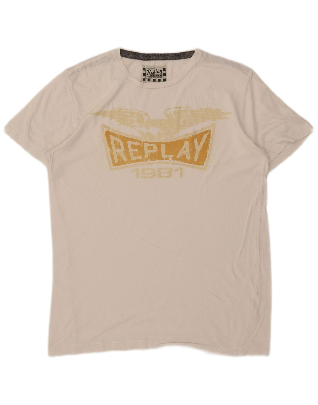 Camiseta gráfica masculina Replay Top médio branco