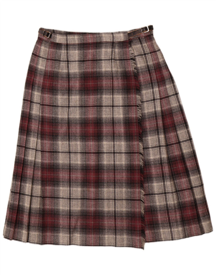 Saia feminina plissada Deerstalker W28 lã xadrez vermelha média