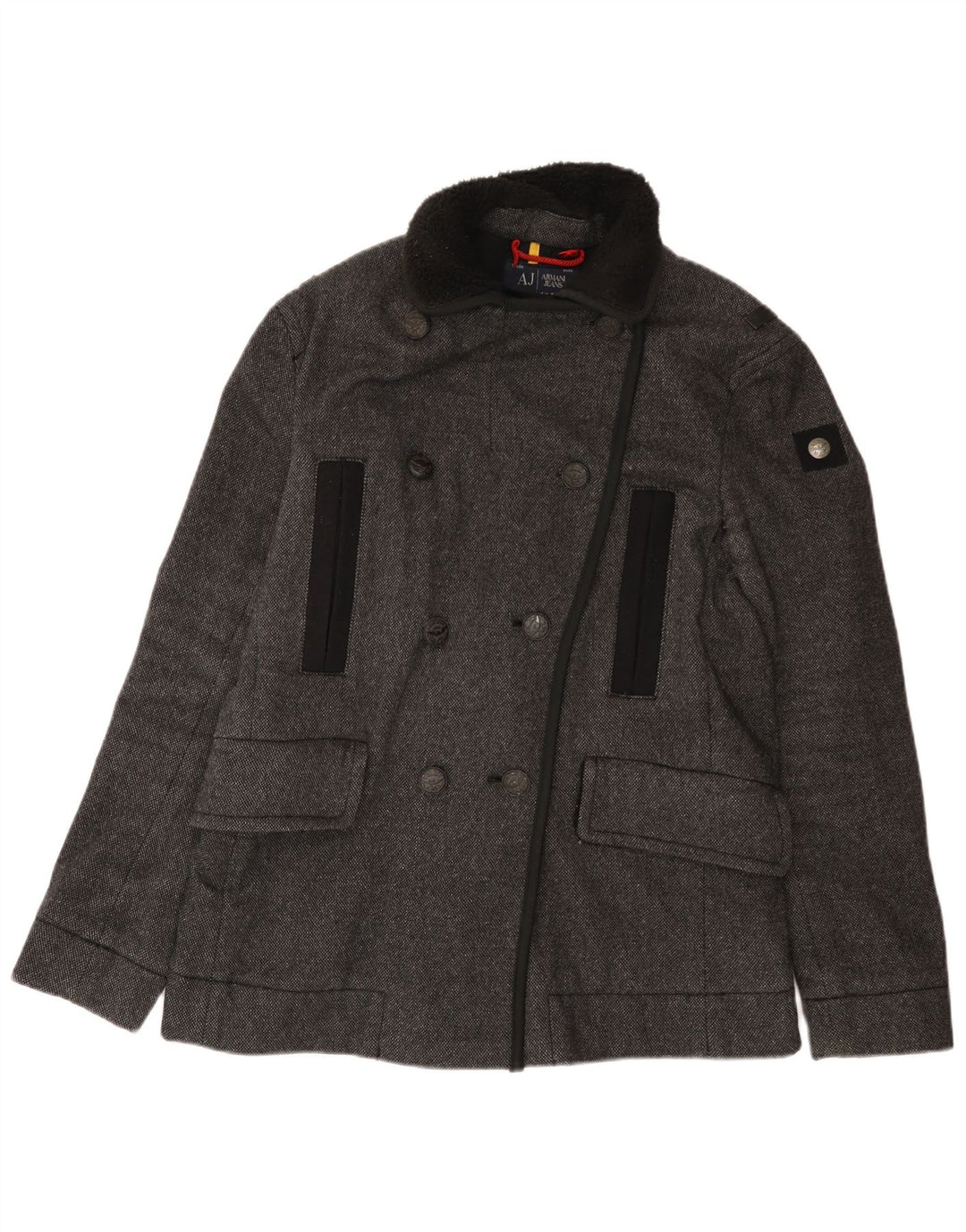Casaco feminino Armani Jeans Pea UK 16 grande poliéster manchado cinza