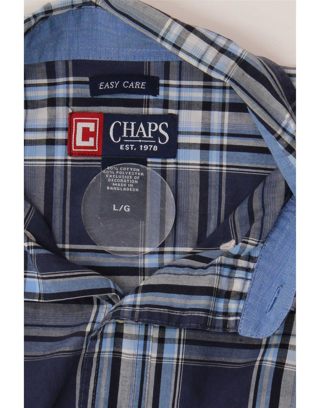 Camisa masculina de manga curta Chaps Easy Care grande algodão xadrez azul marinho