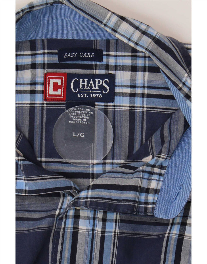 Camisa masculina de manga curta Chaps Easy Care grande algodão xadrez azul marinho