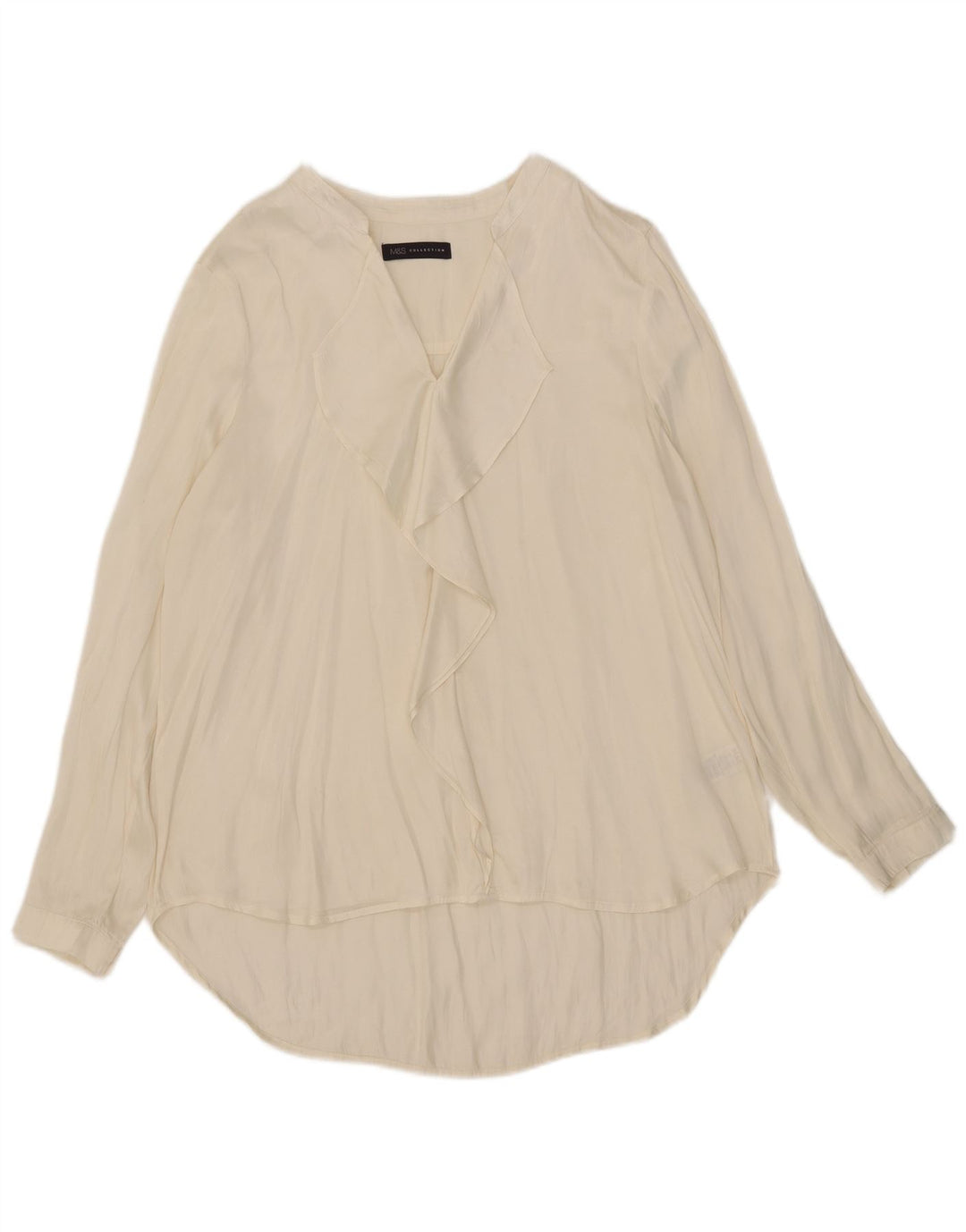 Blusa feminina Marks & Spencer com babados na frente e manga comprida Reino Unido 18 XL bege
