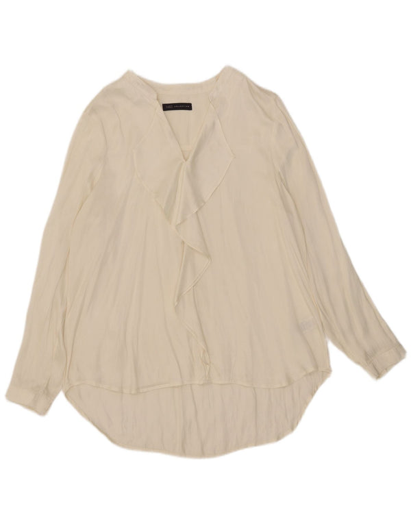 Blusa feminina Marks & Spencer com babados na frente e manga comprida Reino Unido 18 XL bege
