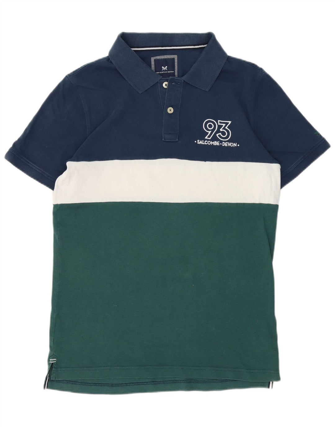 Camisa polo masculina Crew Clothing azul médio algodão colorblock