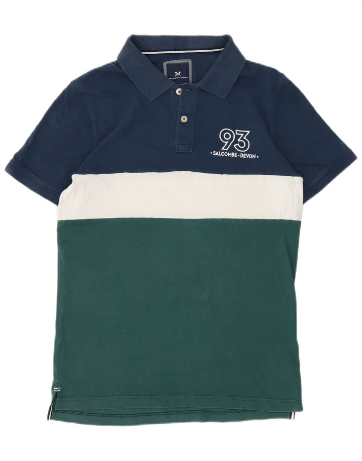 Camisa polo masculina Crew Clothing azul médio algodão colorblock
