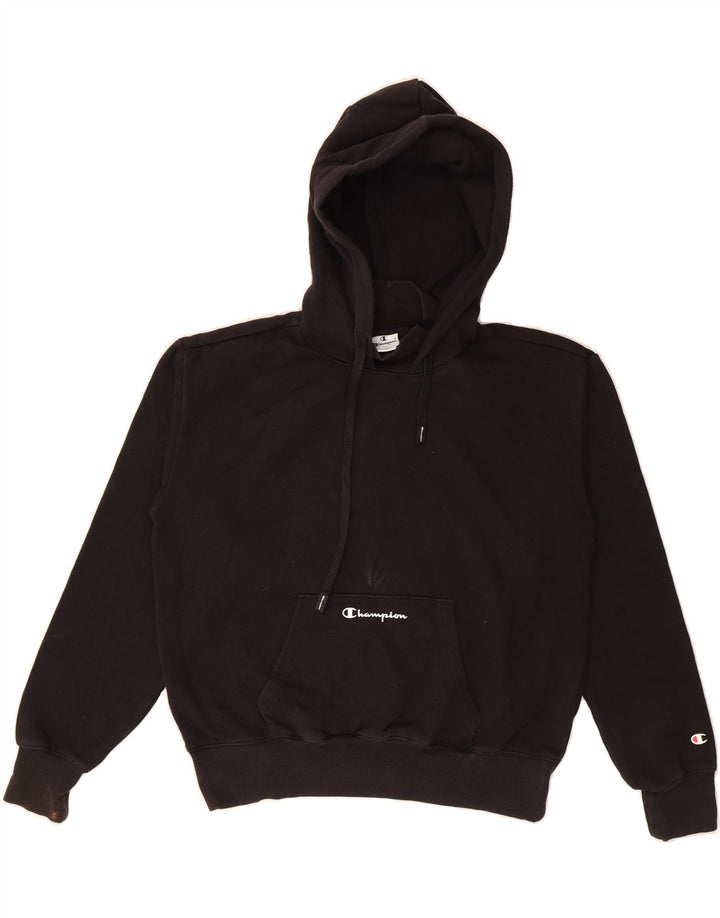 CHAMPION Womens Crop Hoodie Jumper UK 14 Medium Black Cotton Vintage Champion and Second-Hand Champion from Messina Hembry 