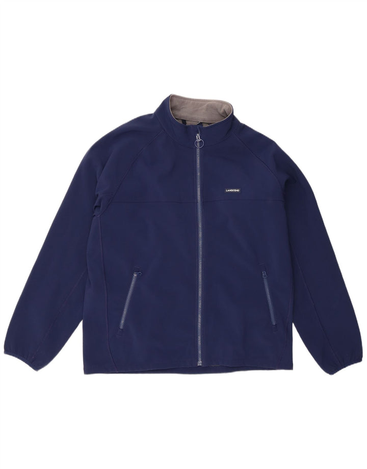 Lands End Mens Treino Top Jacket Grande Poliéster Azul Marinho
