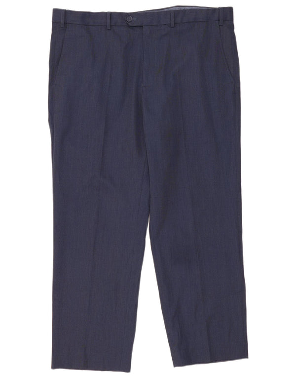 Calça masculina de terno reto Marks & Spencer W40 L29 poliéster azul marinho