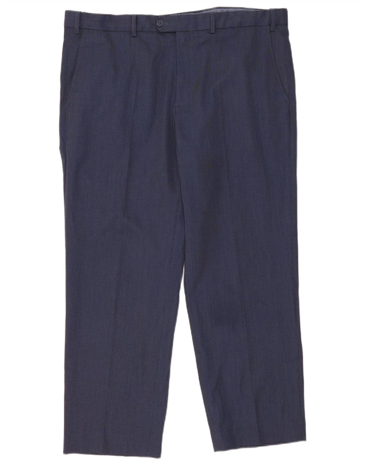 Calça masculina de terno reto Marks & Spencer W40 L29 poliéster azul marinho