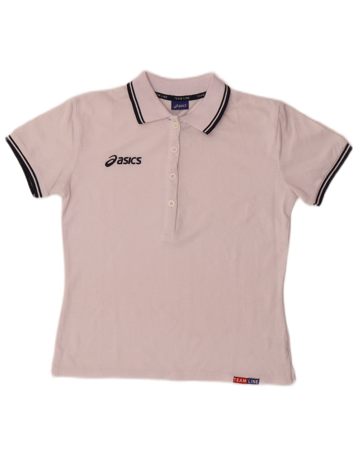 Camisa polo feminina ASICS UK 12 médio algodão branco