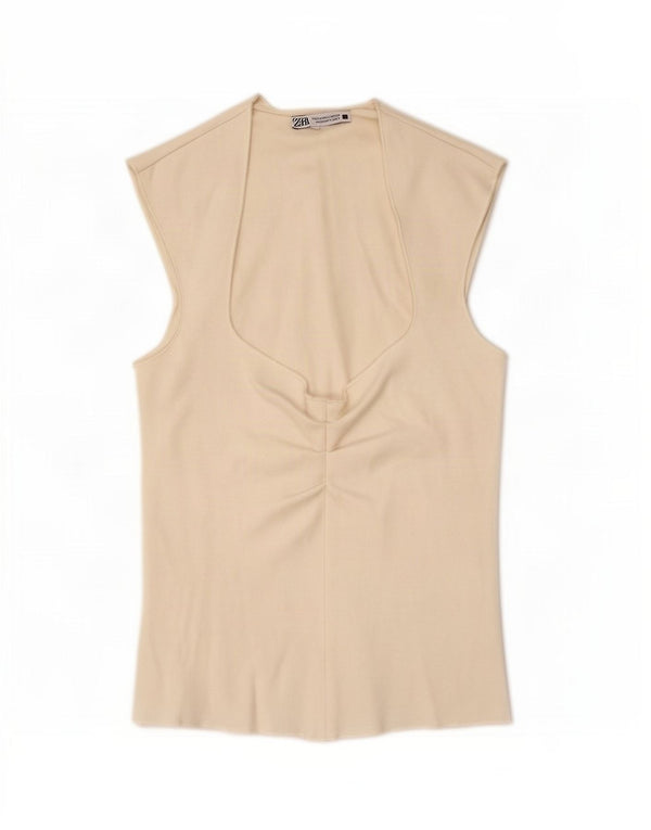 Zara Womens Crop Vest Top UK 8 Pequeno Viscose Branca