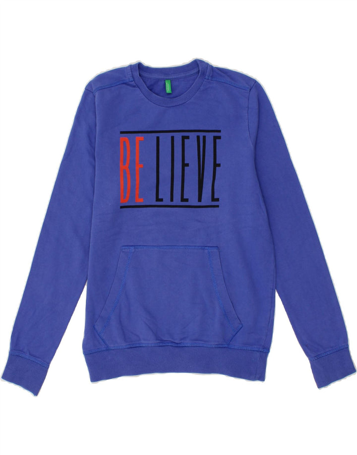 BENETTON Boys Graphic Sweatshirt Jumper 11-12 Years 2XL Blue Cotton Vintage Benetton and Second-Hand Benetton from Messina Hembry 