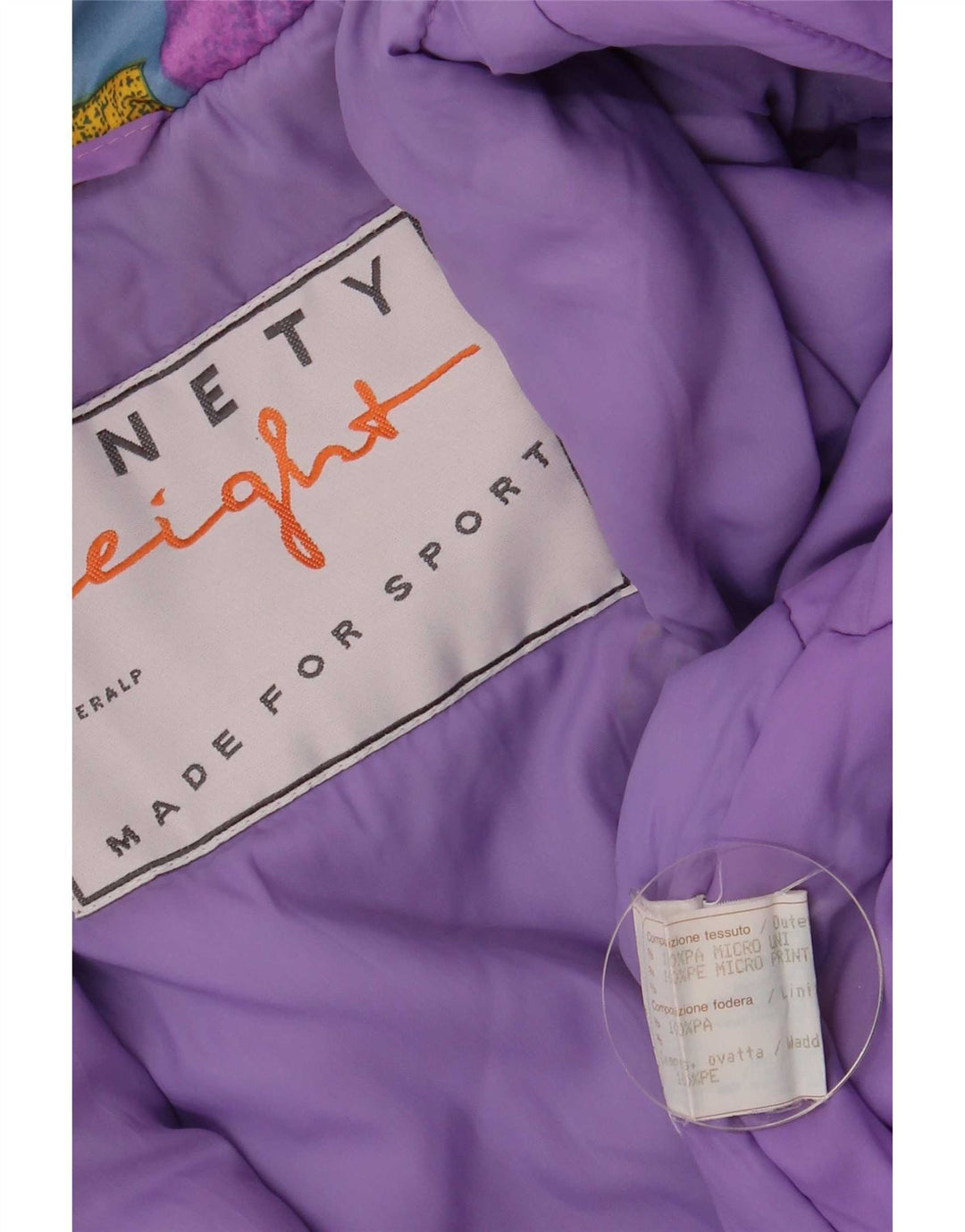 Macacão de esqui feminino Ninety Eight UK 14 médio roxo colorblock retrô
