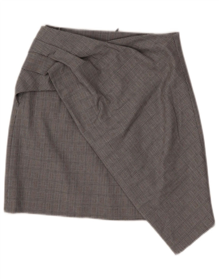 Zara Mini saia assimétrica feminina XS W26 cinza xadrez poliamida