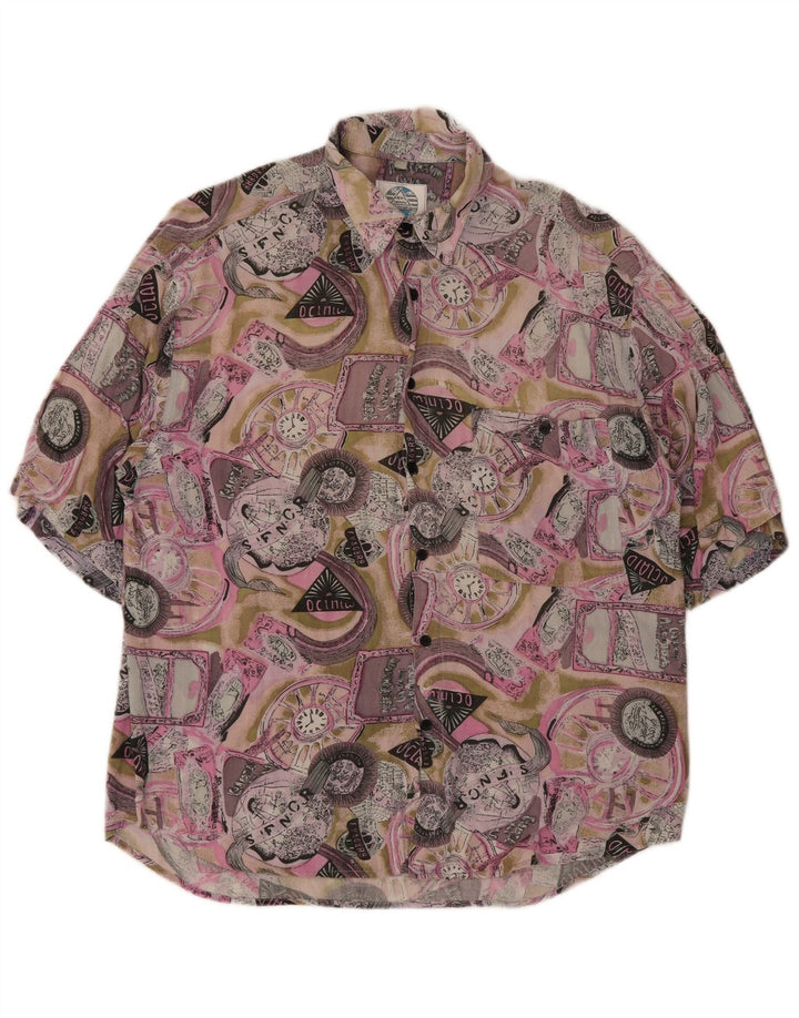 Camisa masculina vintage abstrata padrão manga curta média multicolorida