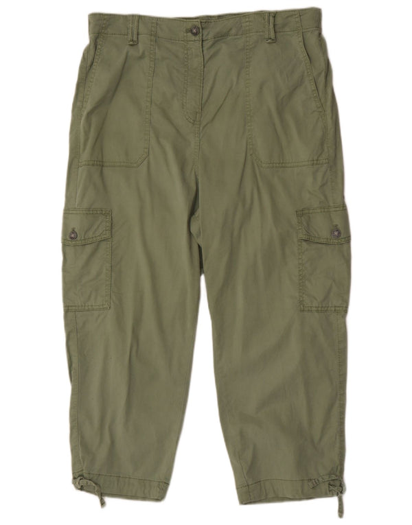 Marks & Spencer Womens Cargo Cropped Trousers UK 16 Large W34 L23 Khaki