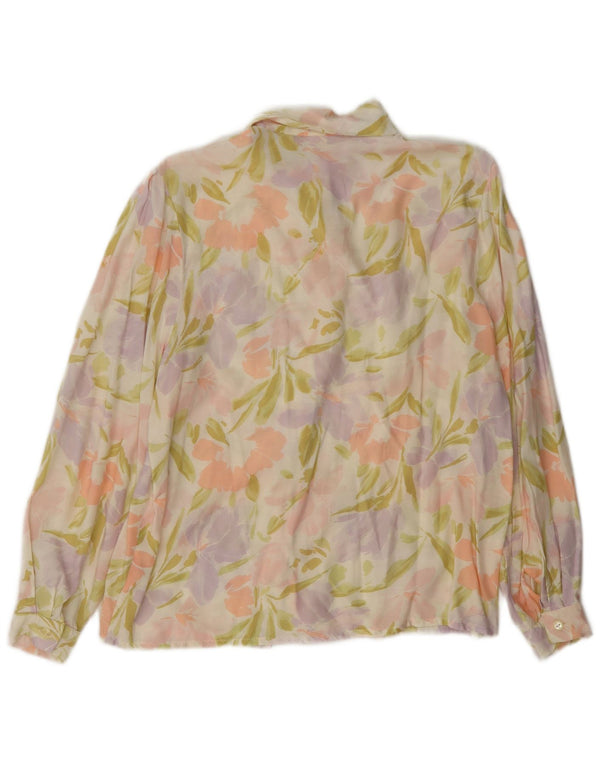 Blusa feminina vintage EU 42 grande viscose floral multicolorida